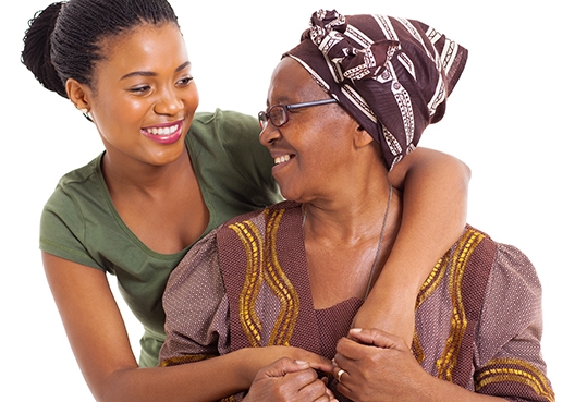daughter hugging her mother